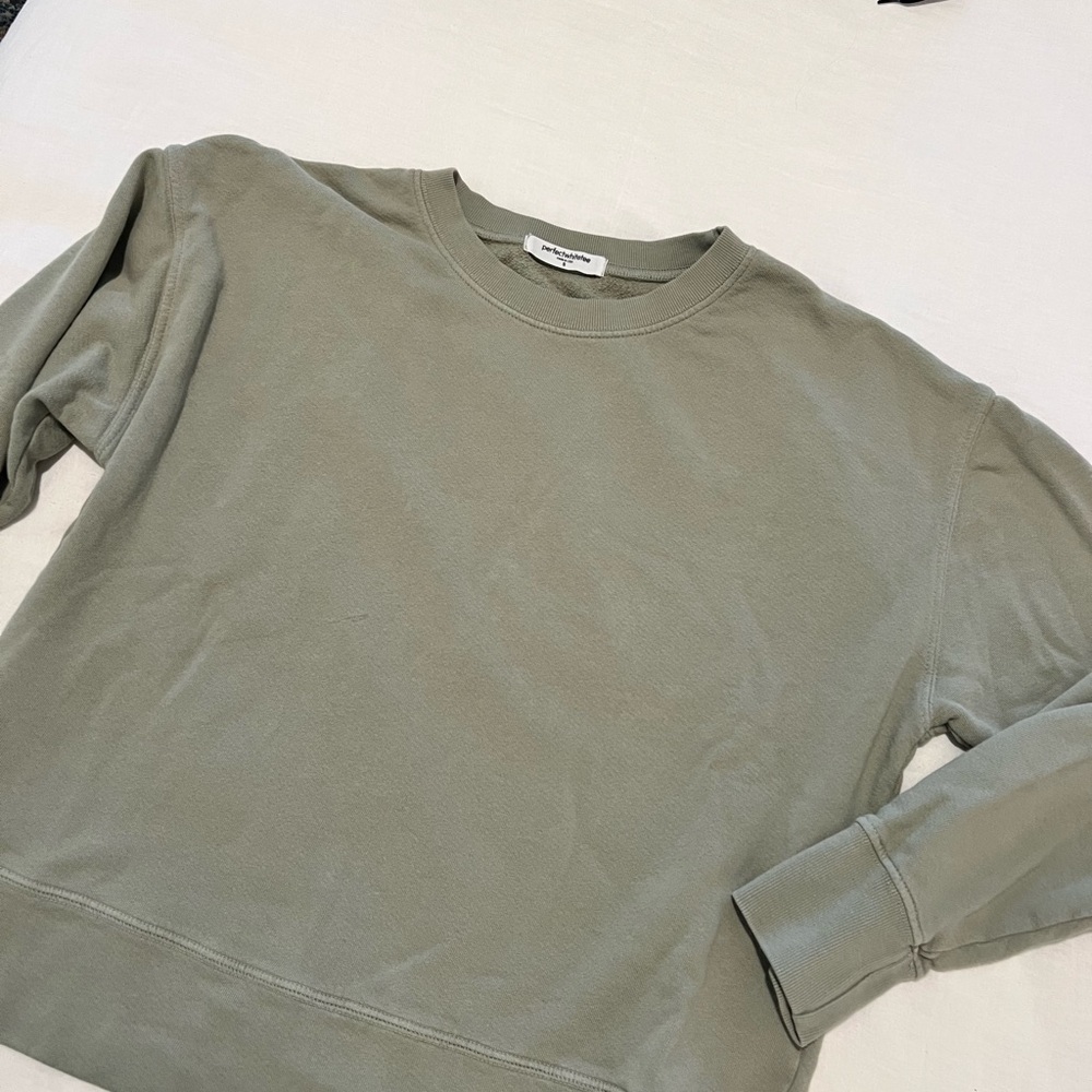 Perfectwhitetee Sage Green Crewneck Top